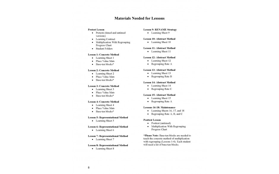 Lesson Materials List